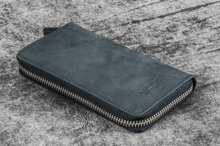 Leather Zippered 3 Slots Pen Case - Crazy Horse Black