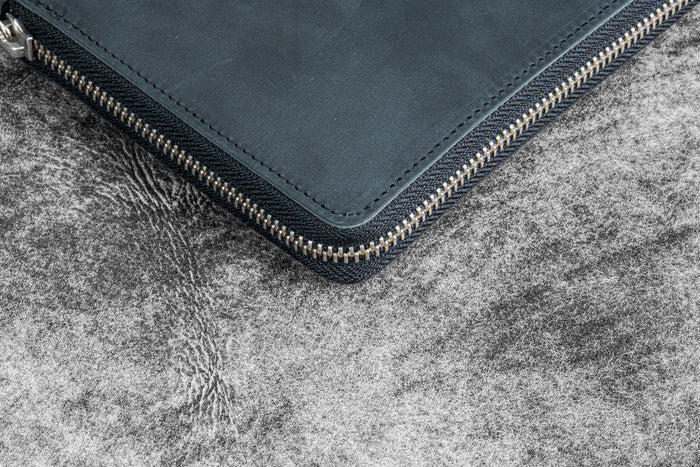 Leather Zippered 5 Slots Pen Case - Crazy Horse Black