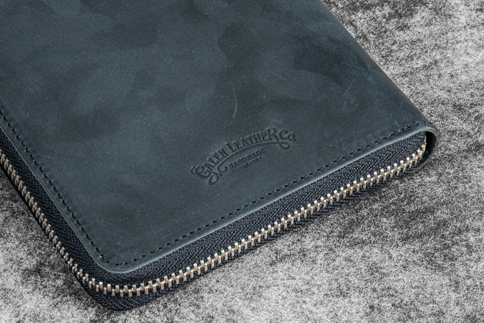 Leather Zippered 5 Slots Pen Case - Crazy Horse Black