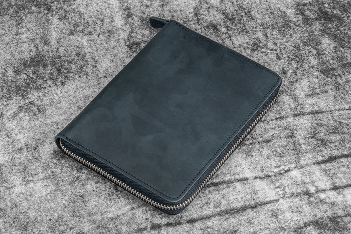Leather Zippered 5 Slots Pen Case - Crazy Horse Black