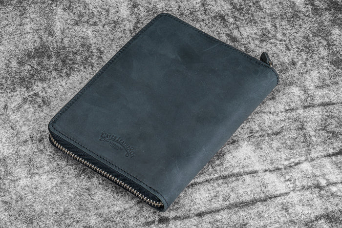 Leather Zippered 5 Slots Pen Case - Crazy Horse Black