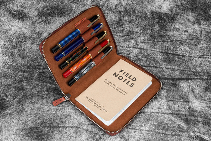 Leather Zippered 5 Slots Pen Case - Pueblo Cognac