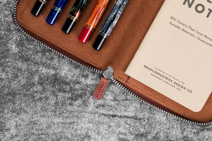 Leather Zippered 5 Slots Pen Case - Pueblo Cognac