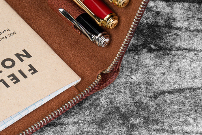 Leather Zippered 5 Slots Pen Case - Pueblo Cognac