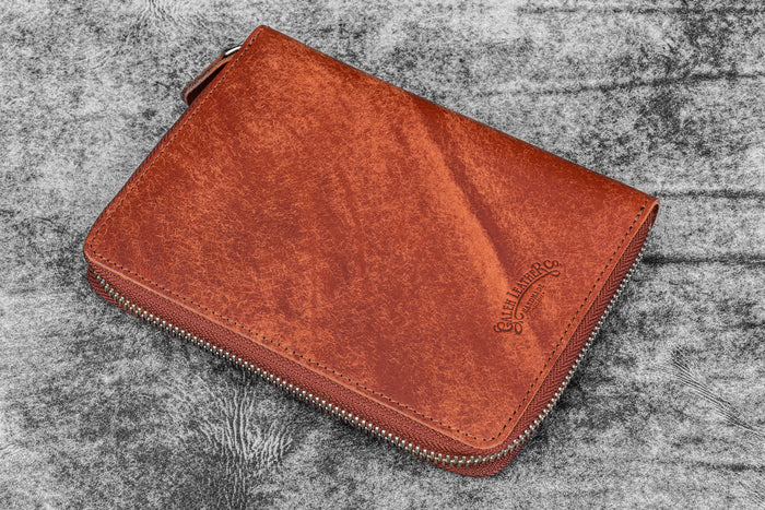 Leather Zippered 5 Slots Pen Case - Pueblo Cognac