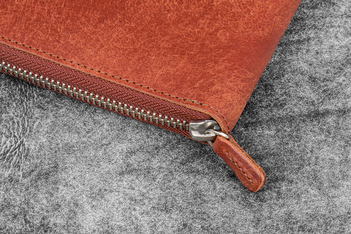 Leather Zippered 5 Slots Pen Case - Pueblo Cognac