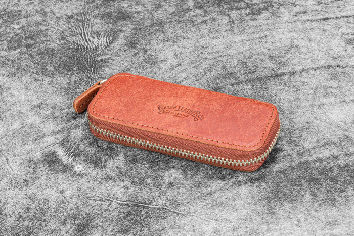 Leather Zippered Double Pen Case for Kaweco - Pocket Pen - Pueblo Cognac