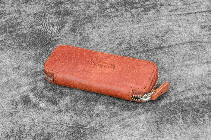 Leather Zippered Double Pen Case for Kaweco - Pocket Pen - Pueblo Cognac