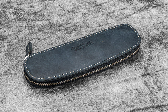 Leather Zippered Duo Slim Pen Case for 2 Pens - Crazy Horse Black