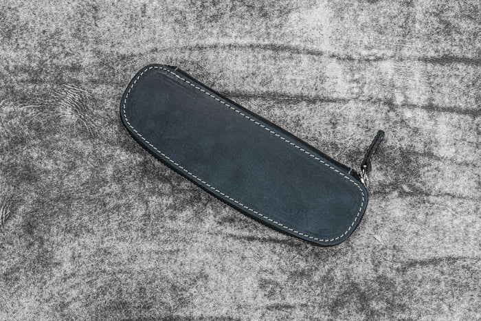 Leather Zippered Duo Slim Pen Case for 2 Pens - Crazy Horse Black