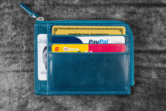 Leather Zippered Mega Mini Wallet - C. H. Ocean Blue