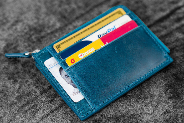 Leather Zippered Mega Mini Wallet - C. H. Ocean Blue
