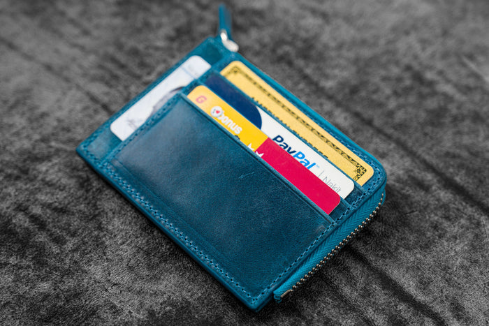 Leather Zippered Mega Mini Wallet - C. H. Ocean Blue