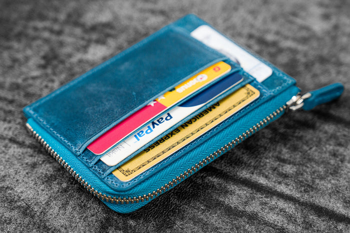 Leather Zippered Mega Mini Wallet - C. H. Ocean Blue