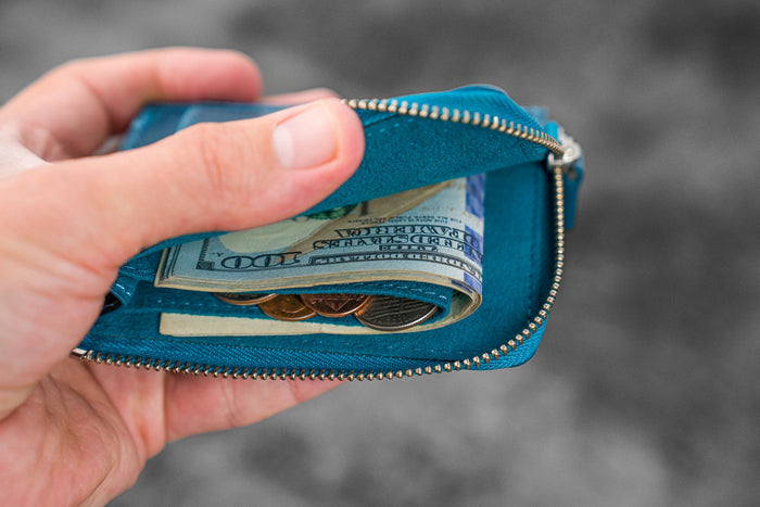 Leather Zippered Mega Mini Wallet - C. H. Ocean Blue