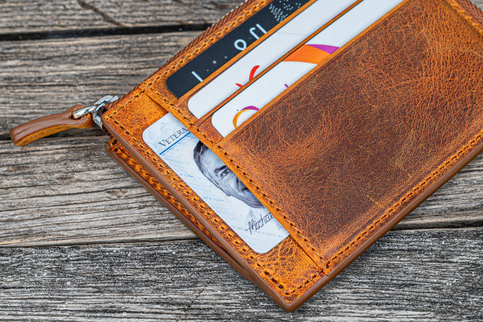 Leather Zippered Mega Mini Wallet - Crazy Horse Brown