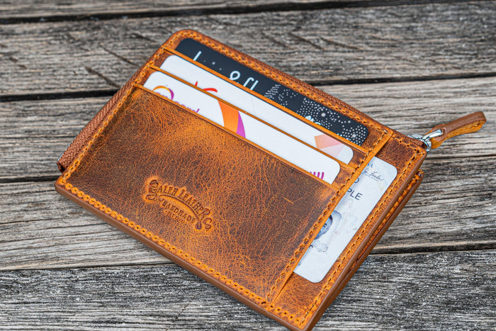 Leather Zippered Mega Mini Wallet - Crazy Horse Brown