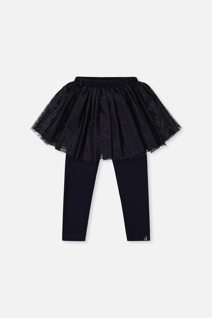 Leggings With Integrated Tulle Skirt Dark Blue-0