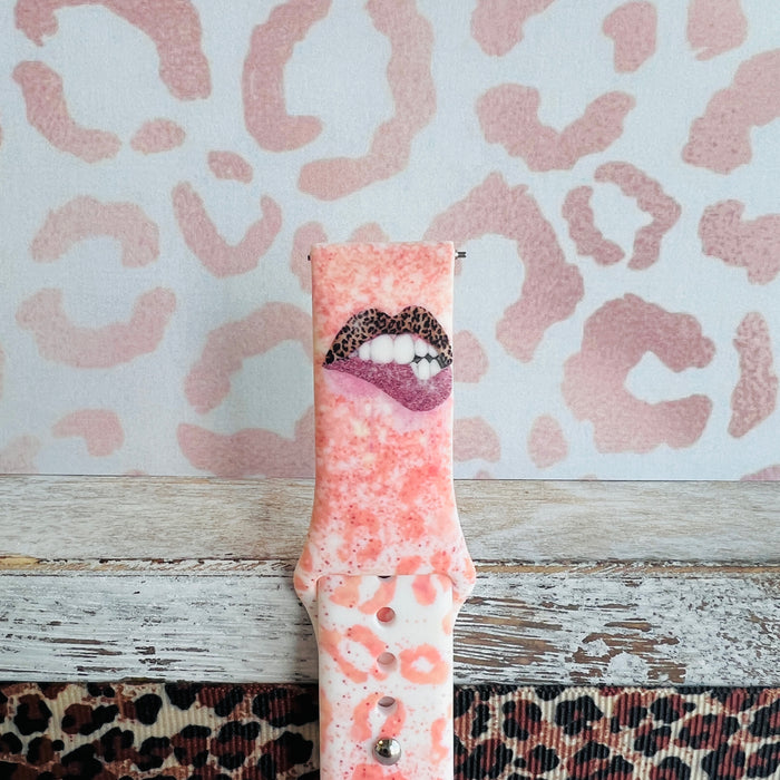Leopard Blush Kisses Print Silicone Band For Fitbit Versa 1/2