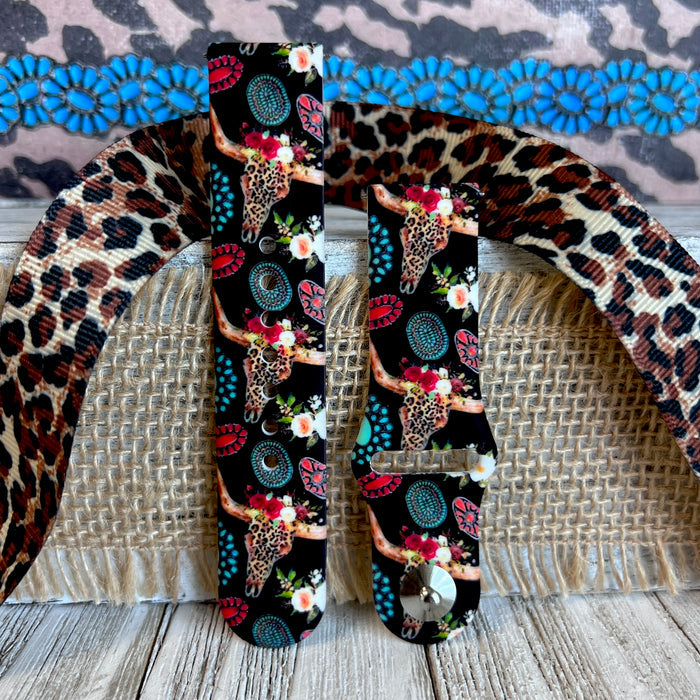 Leopard Bull Skull Print Silicone Band For Samsung Watch