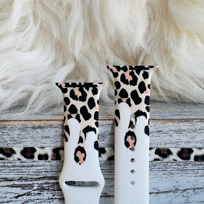 Leopard Drip White Background Print Silicone Band For Apple Watch