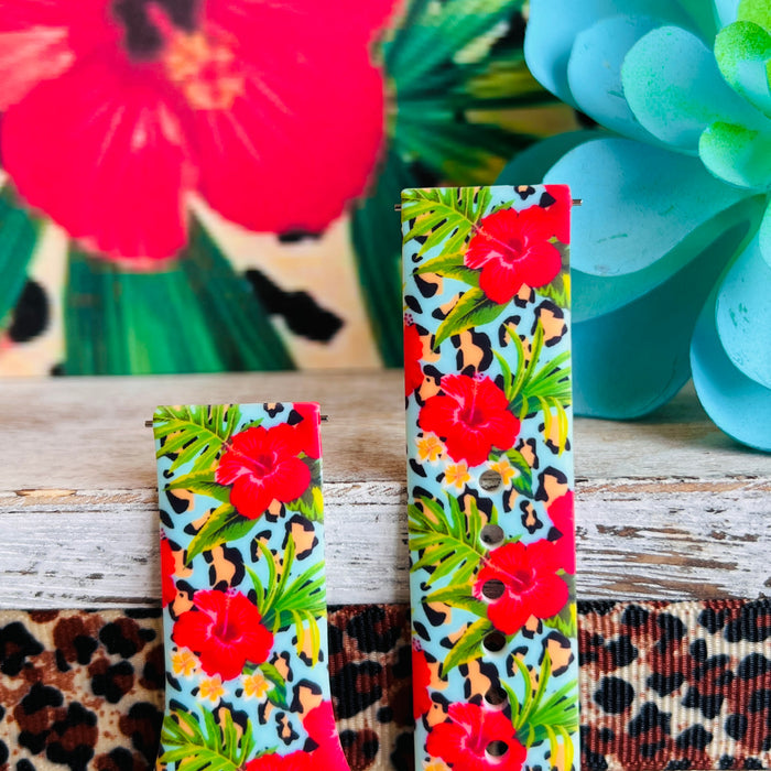 Leopard Hibiscus Print Silicone Band For Samsung Watch