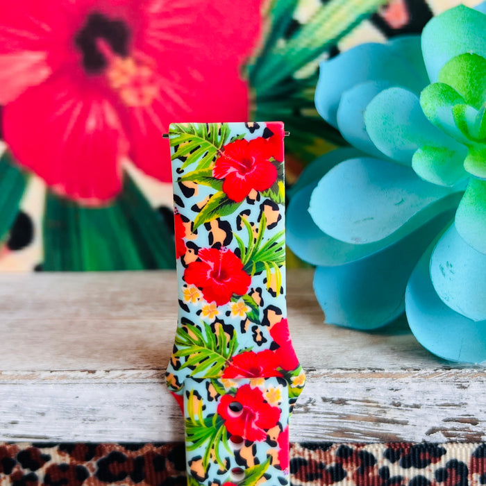 Leopard Hibiscus Print Silicone Band For Samsung Watch