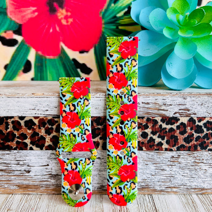 Leopard Hibiscus Print Silicone Band For Samsung Watch
