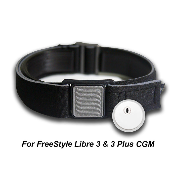 Libreband CGM Armband for Freestyle Libre 3. Pewter cover with wave design. Shown with FreeStyle Libre 3 sensor. LML4795, LML3828, LML3811, LML3804.