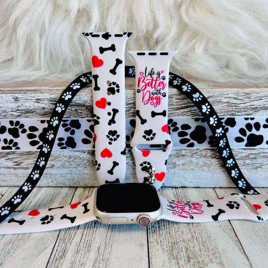 Life Is Better With Dogs Print Silicone Band For Apple Watch