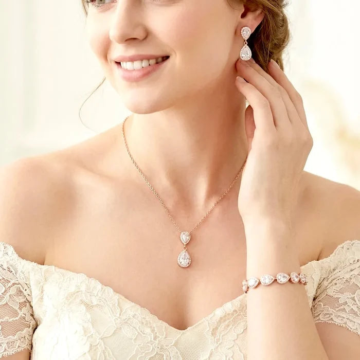 3-Piece Wedding Jewelry Set – Bridal Necklace, Earrings & Bracelet