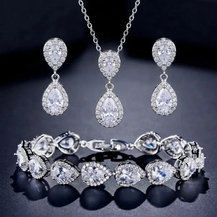 3-Piece Wedding Jewelry Set – Bridal Necklace, Earrings & Bracelet