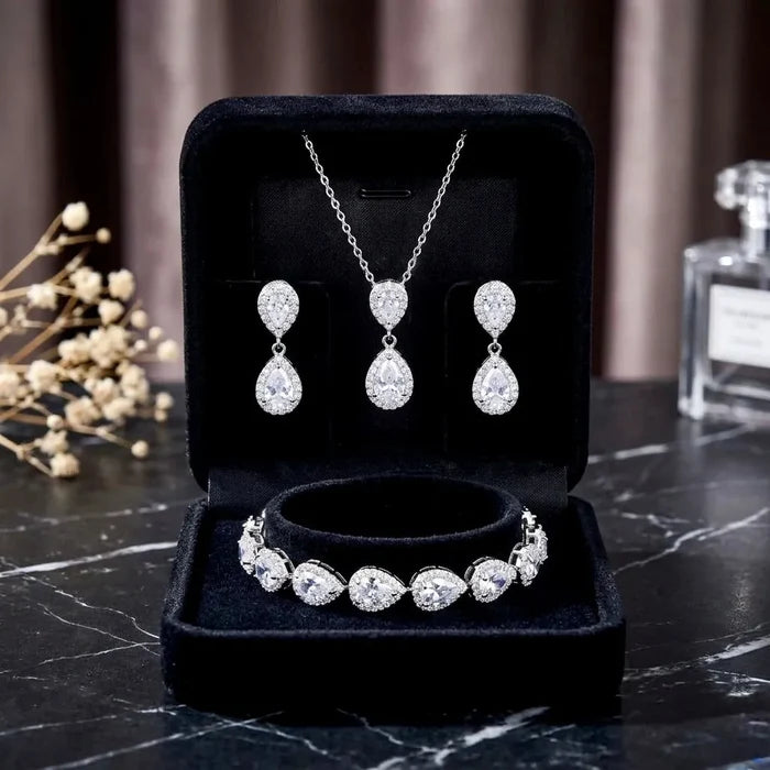 3-Piece Wedding Jewelry Set – Bridal Necklace, Earrings & Bracelet