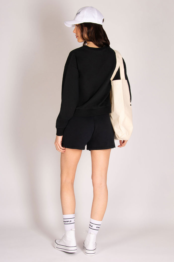 Women's black logo midi sweat top with baggy sleeves and a boxy fit by Pineapple.
