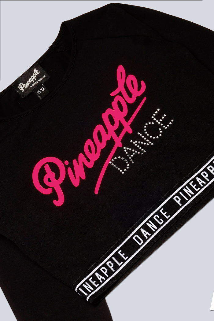 Detail shot of long sleeve crop top for girls by Pineapple Dance