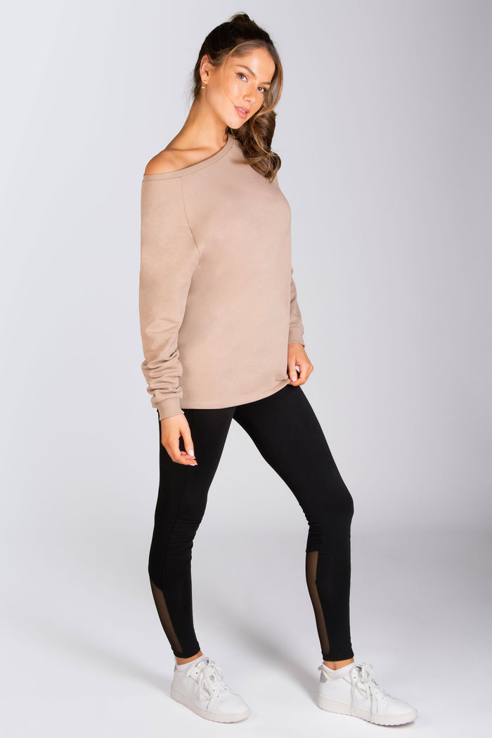 Off shoulder sweat top in cappuccino colour by Pineapple Dance Studios