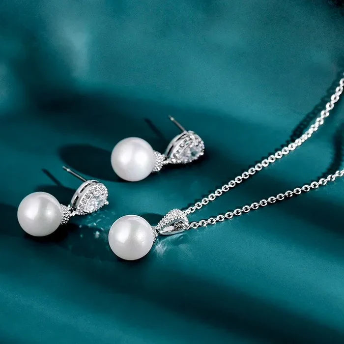 Pearl Wedding Jewelry - Pearl and Cubic Zirconia Jewelry Set - Available in Gold and Silver