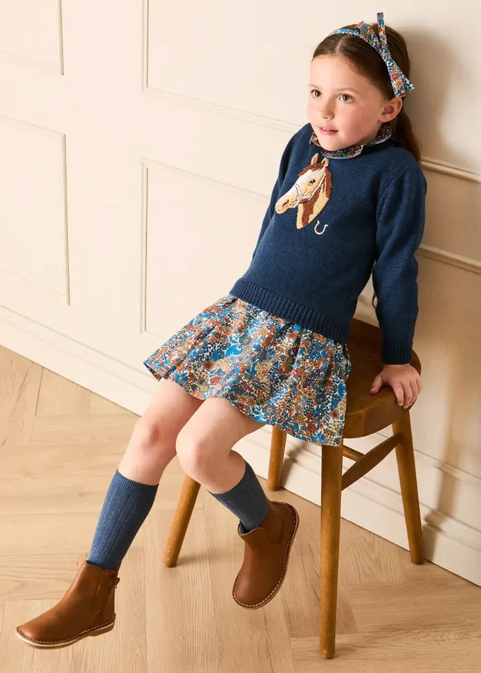 Margaret Annie Floral Elasticated Waist Skirt Made With Liberty Fabric in Blue (3-10yrs) Skirts from Pepa London