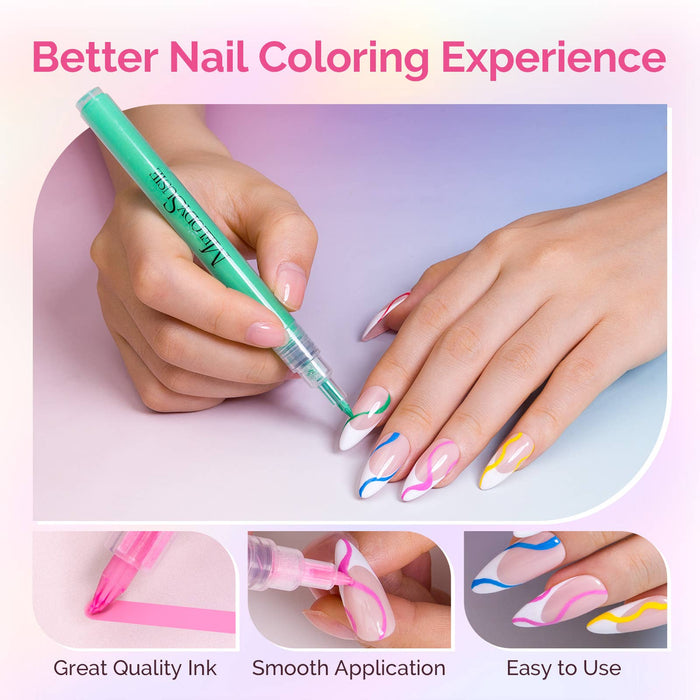 MelodySusie Nail Art Pens Set 12 Colours 0.7mm Tip