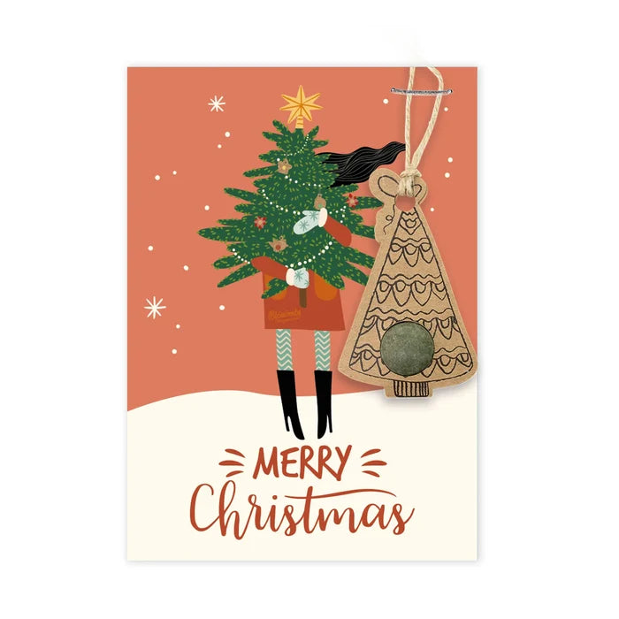 Merry Christmas Card + Wildflower Seed Tree-Shaped Ornament
