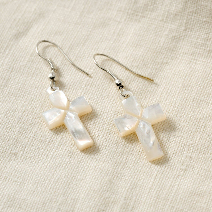 Mother of Pearl Cross Drop Earrings