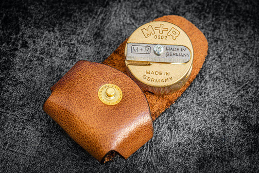 M+R Brass Pencil Sharpener - With Leather Case