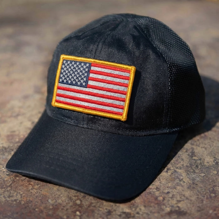 MudGear Tac Hat + USA Flag (w/ gold border) Patch Bundle