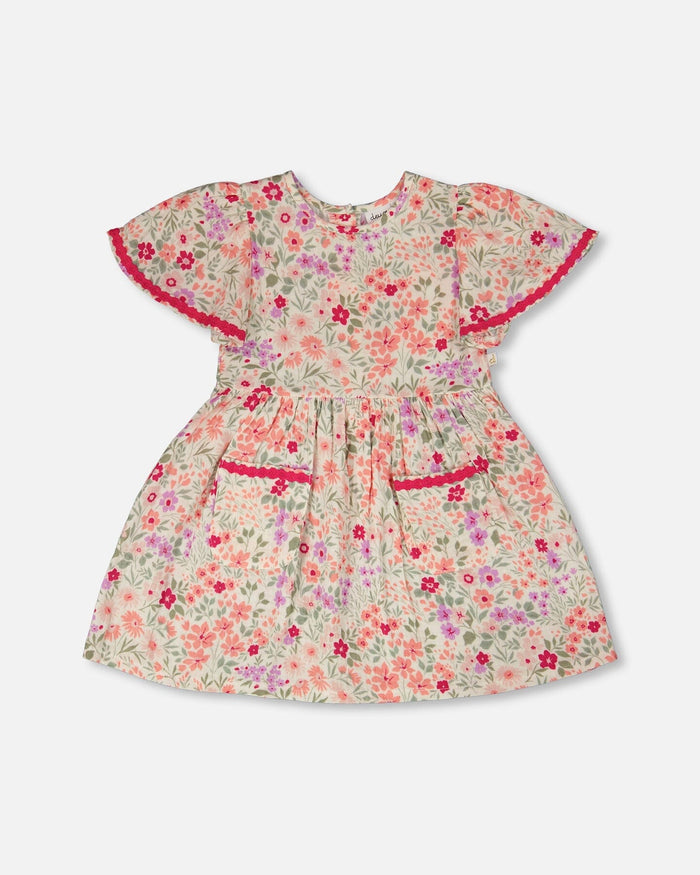 Muslin Dress Off White Printed Flowers-0