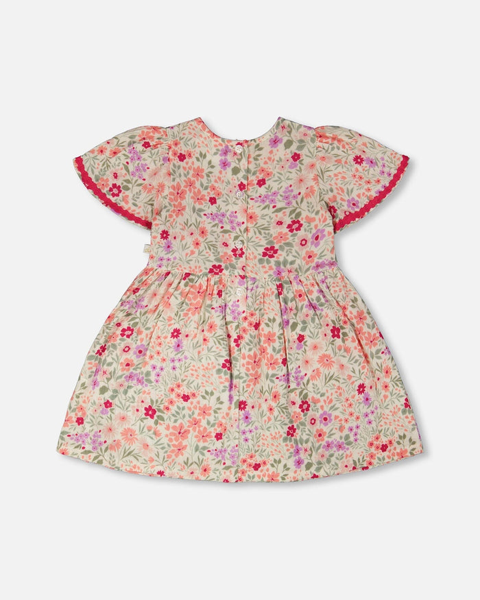 Muslin Dress Off White Printed Flowers-3