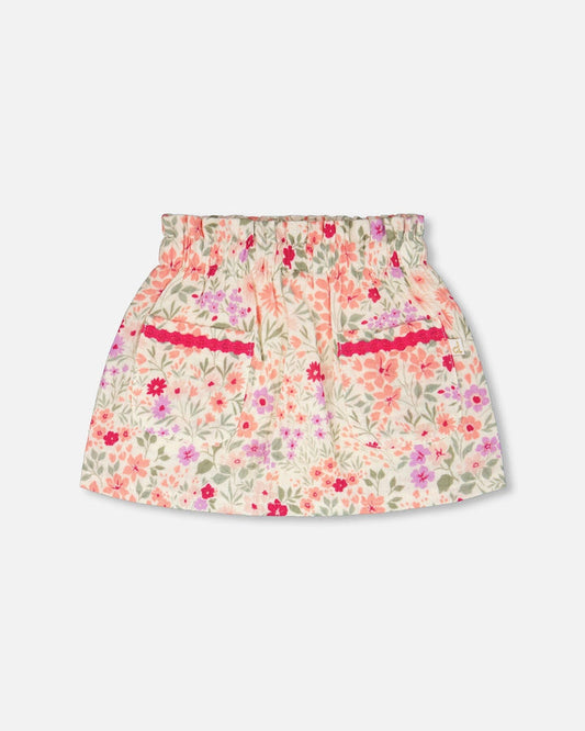 Muslin Skort Off White Printed Flowers-0