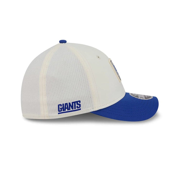 Pictured is this NFL Training 2026 New York Giants 39THIRTY M-Crown Stretch Fit cap in white. 4