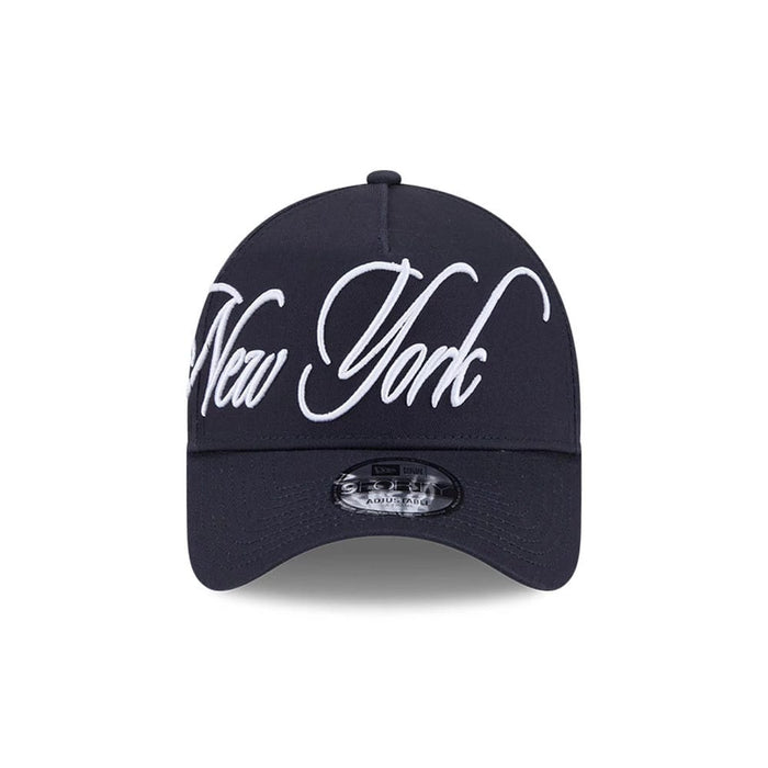 Pictured is this MLB Calligraphy New York Yankees 9FORTY A-Frame cap in navy. 3