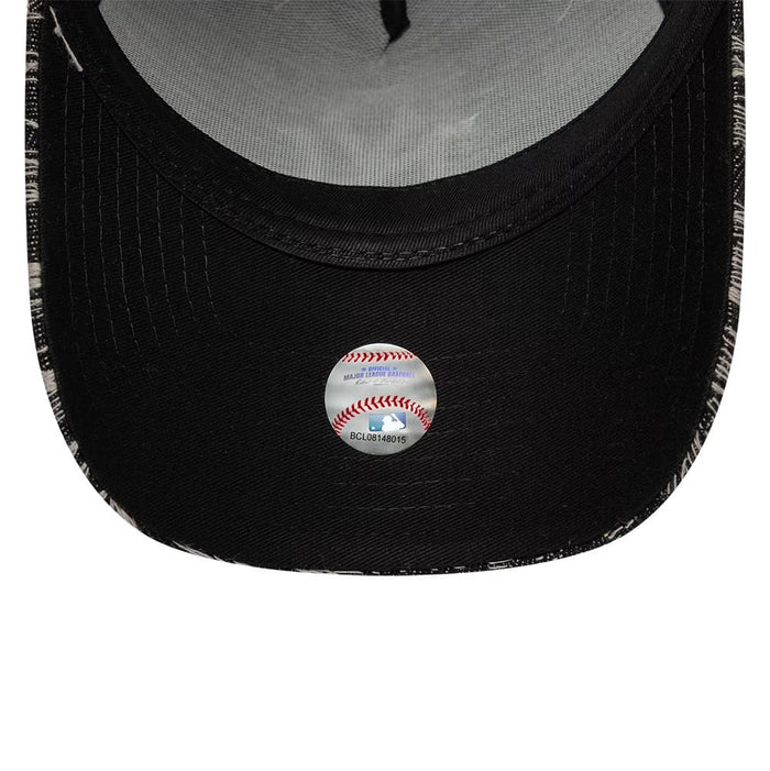 Pictured is this MLB Distressed Denim New York Yankees 9FORTY E-Frame Adjustable cap in black. 7
