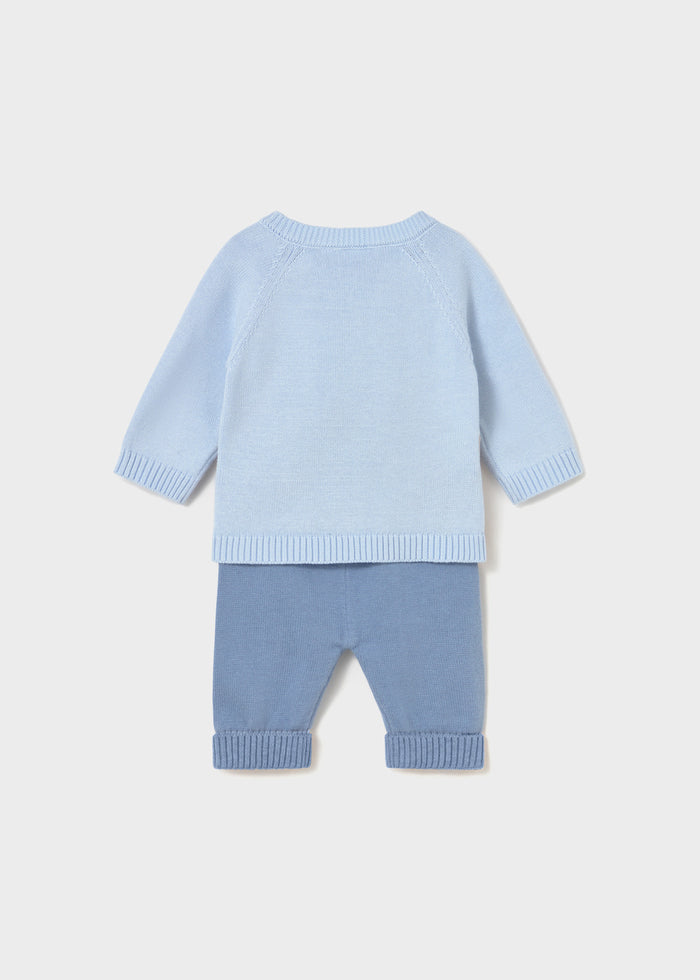 Back view of Mayoral newborn knit pants and matching sweater outfit